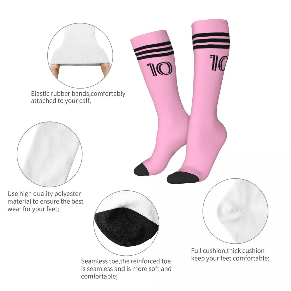 Miami Messied Soccer Socks Over Calf Foodball Long Socks Non-slip All Season Stylish Design For Fan