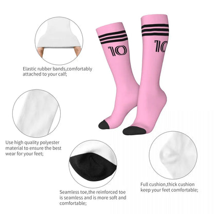 Miami Messied Soccer Socks Over Calf Foodball Long Socks Non-slip All Season Stylish Design For Fan