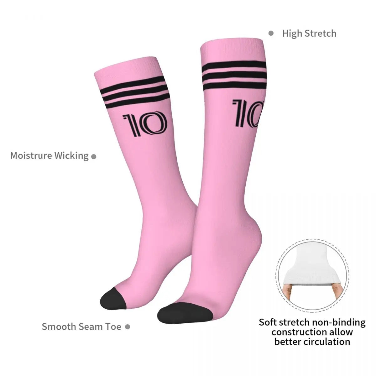 Miami Messied Soccer Socks Over Calf Foodball Long Socks Non-slip All Season Stylish Design For Fan