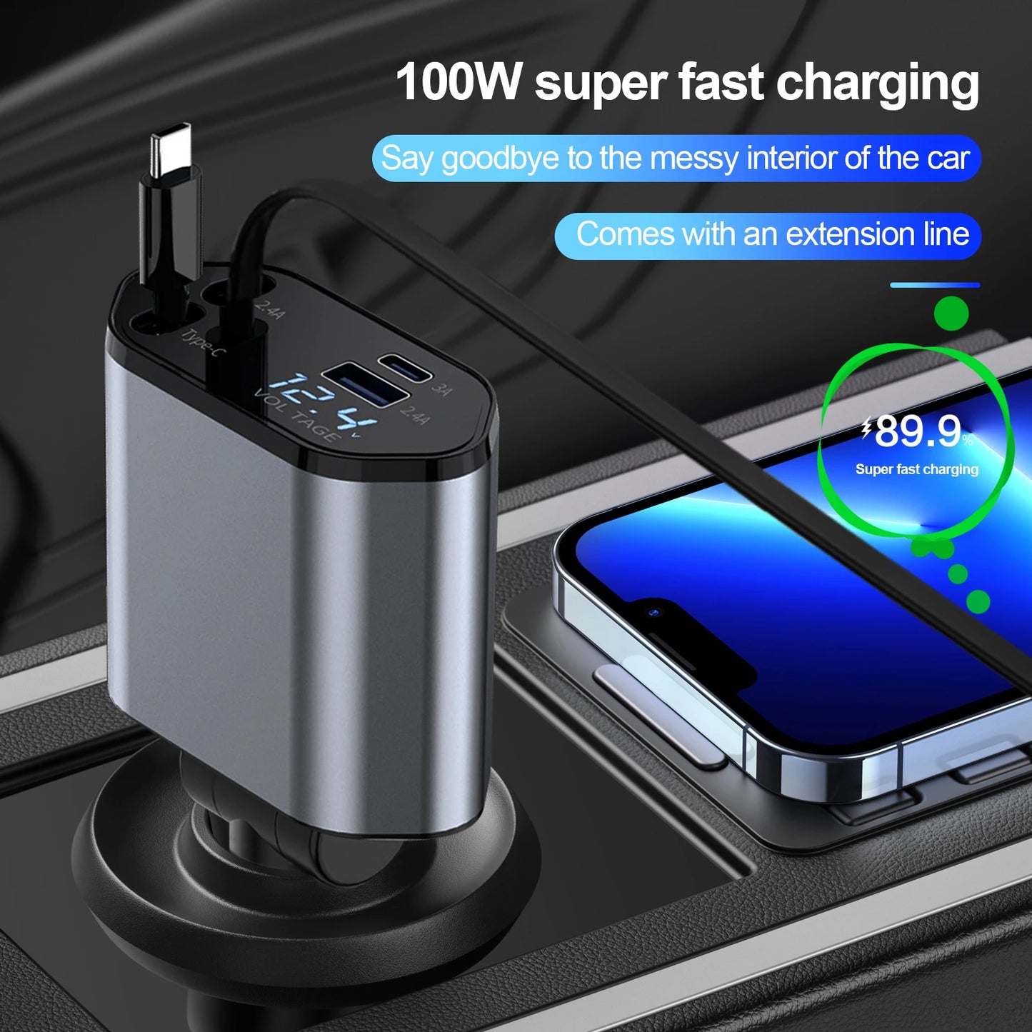 100W Car Charger Car Super Fast Charge Flash Charging